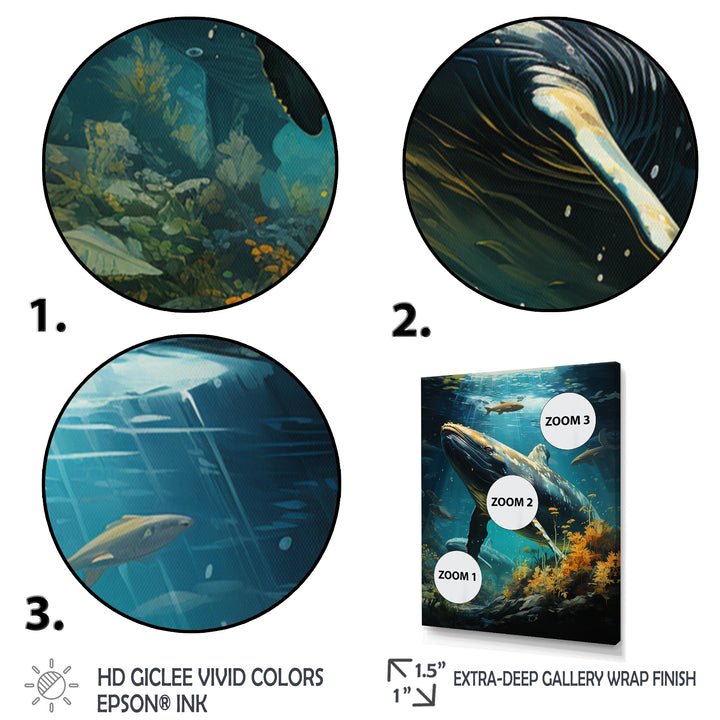 Teal Yellow Marine Animals Graceful Giants - Teal Marine Animals Wall Art
