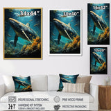 Teal Yellow Marine Animals Graceful Giants - Teal Marine Animals Wall Art