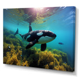 Teal Black Marine Animals Majestic Orcas - Marine Animals Home Decor Art
