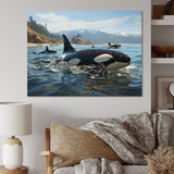 Black White Marine Animals Majestic Orcas - Marine Animals Living Room Wall Art