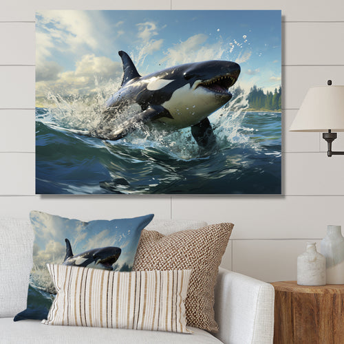 White Black Marine Animals Majestic Orcas - Marine Animals Bedroom Wall Art