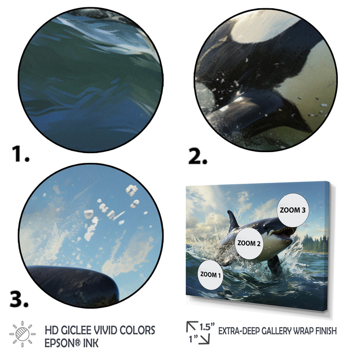 White Black Marine Animals Majestic Orcas - Marine Animals Bedroom Wall Art