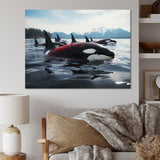 Black Red Marine Animals Majestic Orcas - Marine Animals Canvas Wall Art