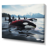 Black Red Marine Animals Majestic Orcas - Marine Animals Canvas Wall Art