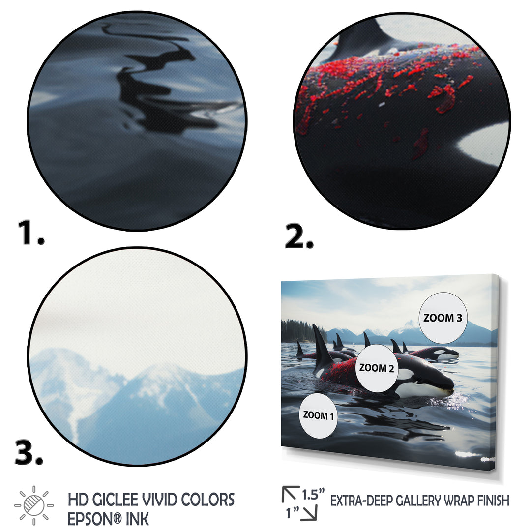 Black Red Marine Animals Majestic Orcas - Marine Animals Canvas Wall Art