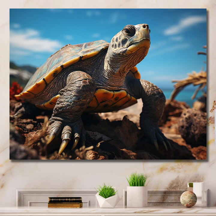 Green Blue Turtle Portrait Stunning - Marine Animals Wall Art Prints