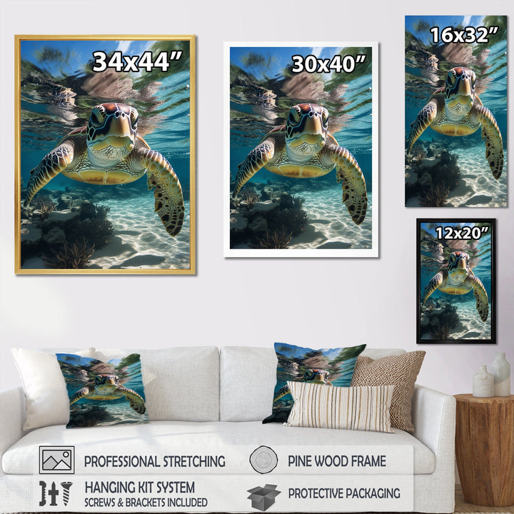 Green Teal Turtle Portrait Stunning - Green Marine Animals Wall Art