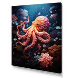 Coral Teal Octopus Dance - Marine Animals Framed Canvas Art