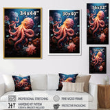 Coral Teal Octopus Dance - Marine Animals Framed Canvas Art