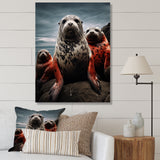 Grey Red Seal Silent Guardians - Marine Animals Large Canvas Wall Art