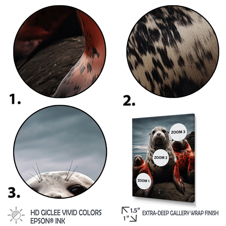Grey Red Seal Silent Guardians - Marine Animals Large Canvas Wall Art