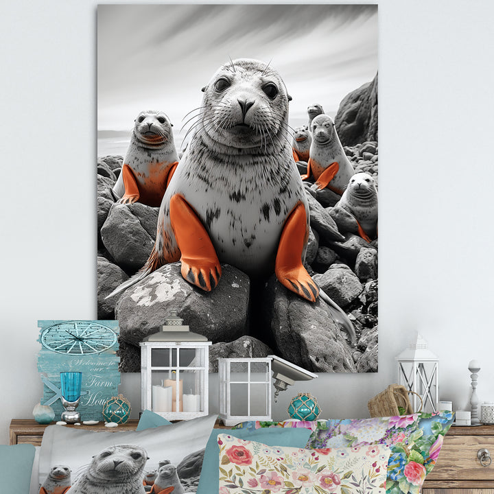 Grey Coral Seal Silent Guardians - Marine Animals Home Decor Art