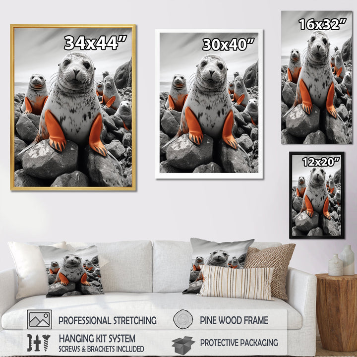 Grey Coral Seal Silent Guardians - Marine Animals Home Decor Art