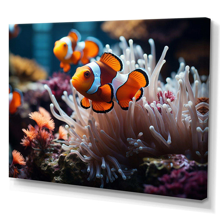 Orange Pink Clownfish Silent Underwater - Animals Canvas Wall Art