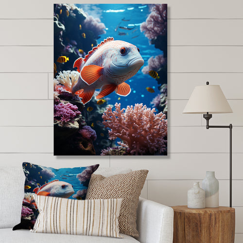 Orange Blue Marine Animals Underwater Symphony - Marine Animals Bedroom Wall Art