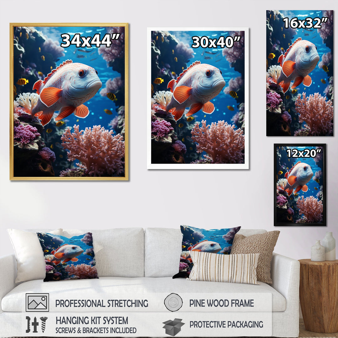 Orange Blue Marine Animals Underwater Symphony - Marine Animals Bedroom Wall Art