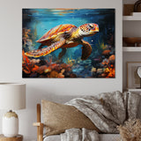 Green Blue Turtle Underwater Symphony - Marine Animals Canvas Wall Art