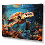 Green Blue Turtle Underwater Symphony - Marine Animals Canvas Wall Art