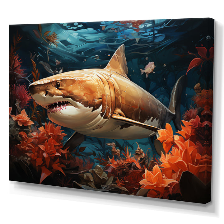 Grey Orange Shark Underwater Symphony - Marine Animals Canvas Wall Art