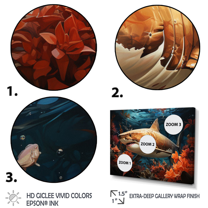Grey Orange Shark Underwater Symphony - Marine Animals Canvas Wall Art