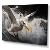 Grey Yellow Seagull Surfing On Waves - Marine Animals Wall Decor