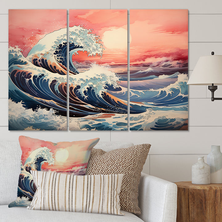 Masterpiece Pink The Great Wave Of Kanagawa I - Multi-Panels