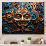 Teal Gold Mexico Vibrant Aztec Mask I - Landscapes Canvas Wall Art