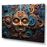 Teal Gold Mexico Vibrant Aztec Mask I - Landscapes Canvas Wall Art