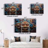 Teal Gold Mexico Vibrant Aztec Mask I - Landscapes Canvas Wall Art