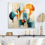 Orange Blue Mid Century Harmony In Geometry I - Abstract Canvas Wall Art