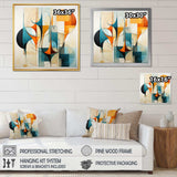 Orange Blue Mid Century Harmony In Geometry I - Abstract Canvas Wall Art