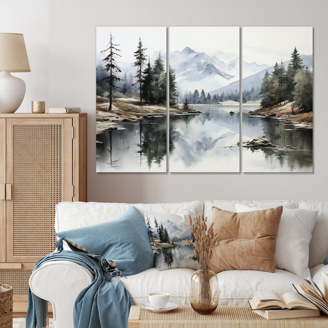 Green Blue Minimalism Forest Silent Reflection - Multi-Panels