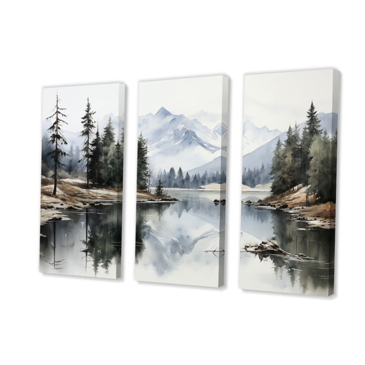 Green Blue Minimalism Forest Silent Reflection - Multi-Panels