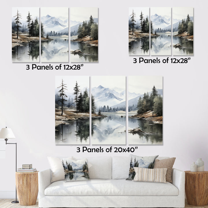 Green Blue Minimalism Forest Silent Reflection - Multi-Panels