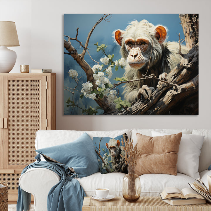 Grey Brown Monkey Mischievous Monkey Pastoral - Monkey Bedroom Wall Art