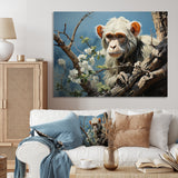 Grey Brown Monkey Mischievous Monkey Pastoral - Monkey Bedroom Wall Art