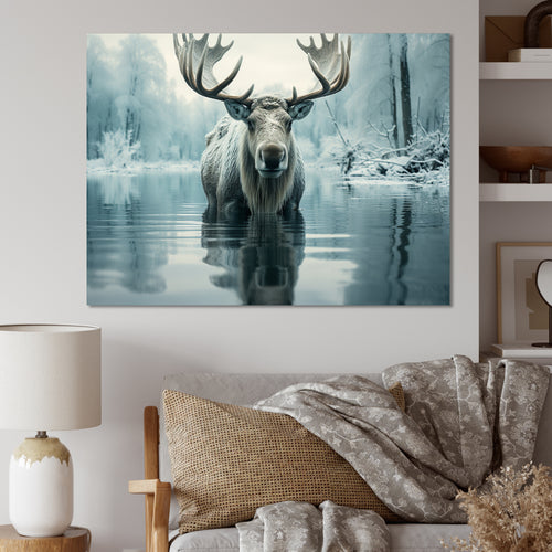 Blue Moose Arctic Reflection - Moose Canvas Wall Art