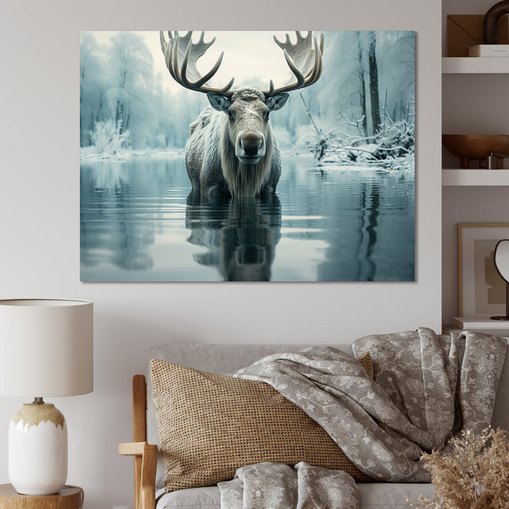 Blue Moose Arctic Reflection - Moose Canvas Wall Art