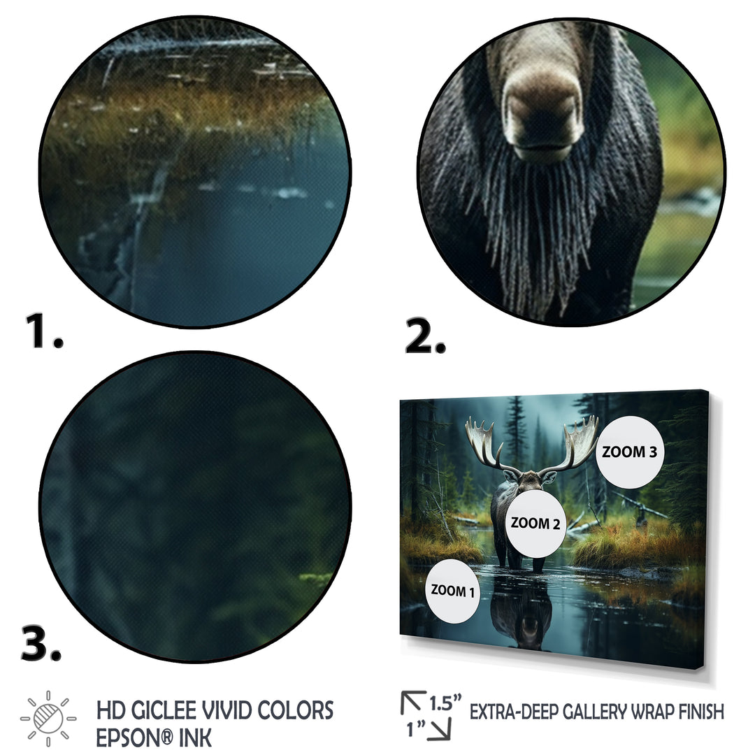 Green Moose Forest Dusk - Moose Framed Canvas Art