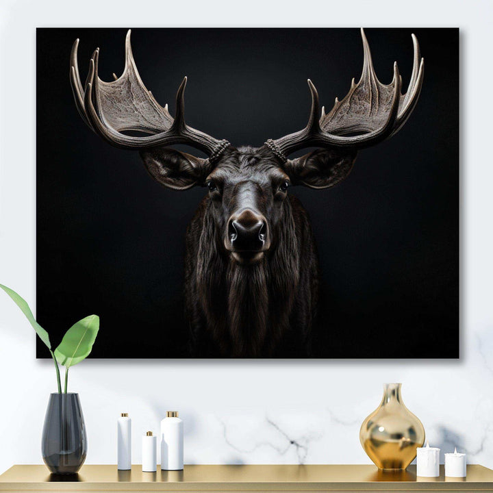 Black White Moose Majestic Monochrome Black And White - Animals Canvas Wall Art