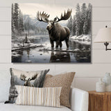 Brown White Moose Winter Majesty - Animals Canvas Wall Art