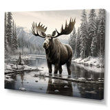 Brown White Moose Winter Majesty - Animals Canvas Wall Art