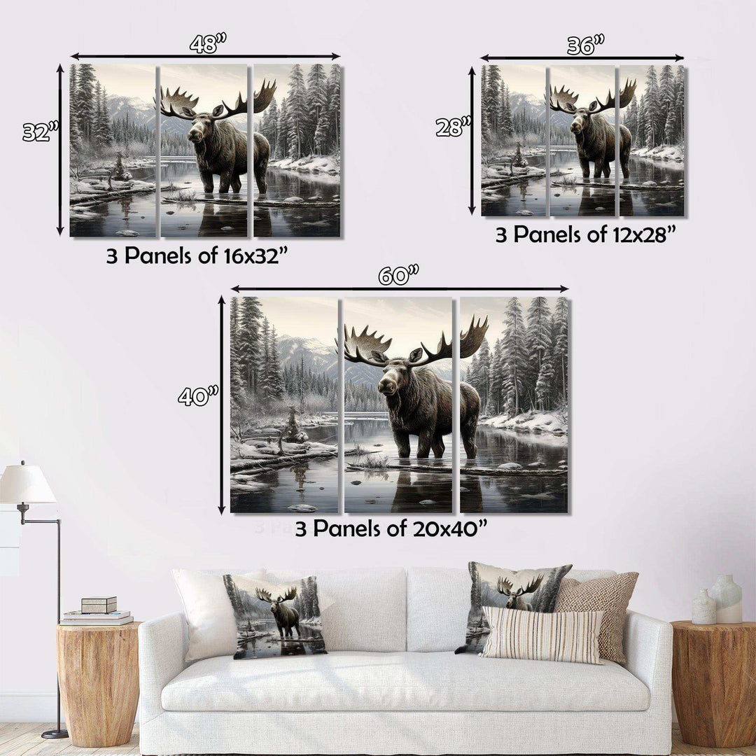 Brown White Moose Winter Majesty - Animals Canvas Wall Art