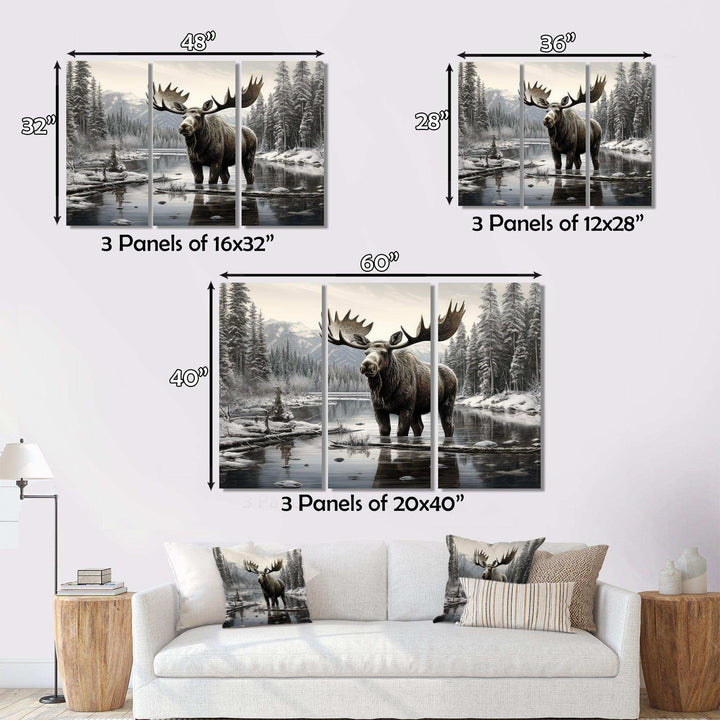 Brown White Moose Winter Majesty - Animals Canvas Wall Art