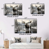 Brown White Moose Winter Majesty - Animals Canvas Wall Art