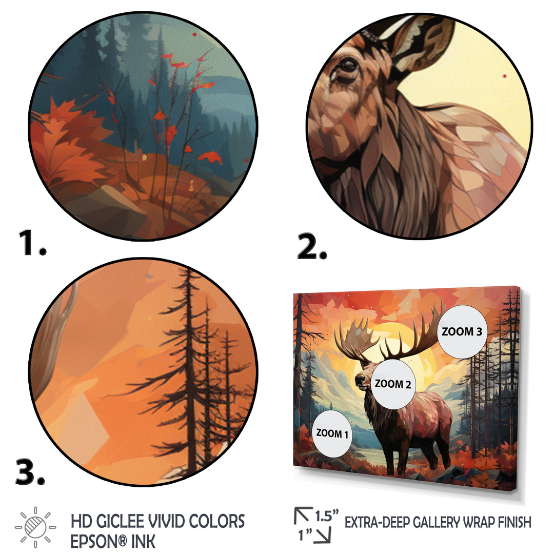 Brown Peach Moose Majestic Geometric - Moose Canvas Wall Art