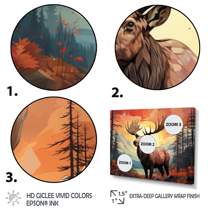 Brown Peach Moose Majestic Geometric - Moose Canvas Wall Art