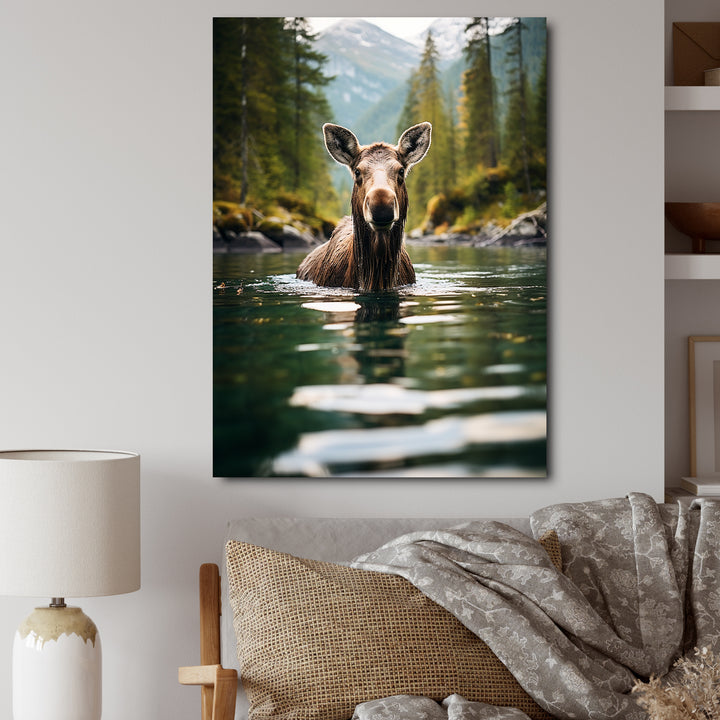 Brown Green Moose Oceanic Serenity - Brown Moose Wall Art