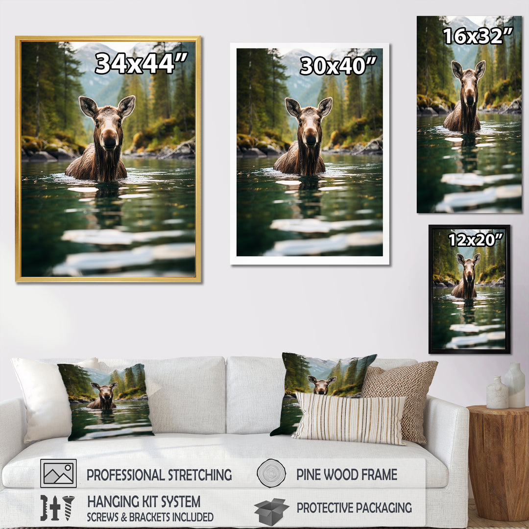 Brown Green Moose Oceanic Serenity - Brown Moose Wall Art