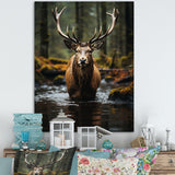 Brown Green Moose Portrait Vibrant - Moose Framed Canvas Art